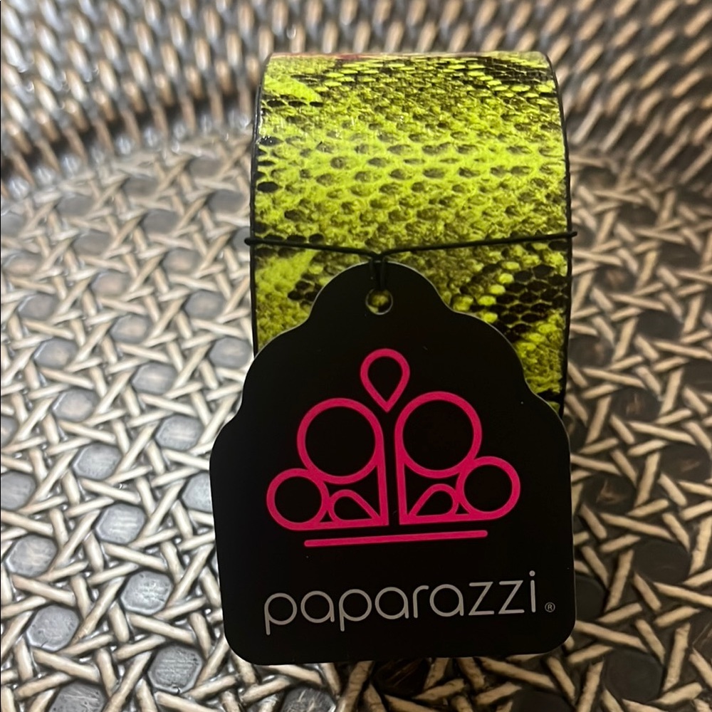 2 for $10 Paparazzi Lime Green and Black Snakeskin Bracelet with silver hardware